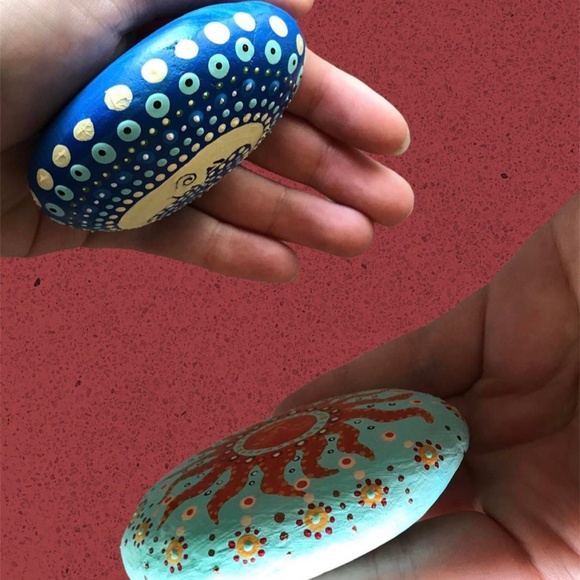Hand-painted Patio Mandala Rocks • Set of 2 • Moon & Sun - Picture 4 of 7